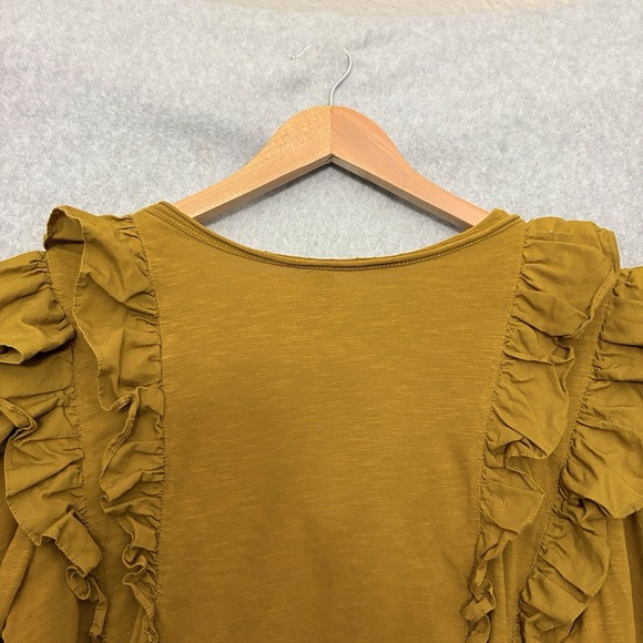 Anthropologie Top Size Large Ruffled Down V-Neck Shirt Ruffle Blouse‎ Holly Gold - Picture 6 of 8